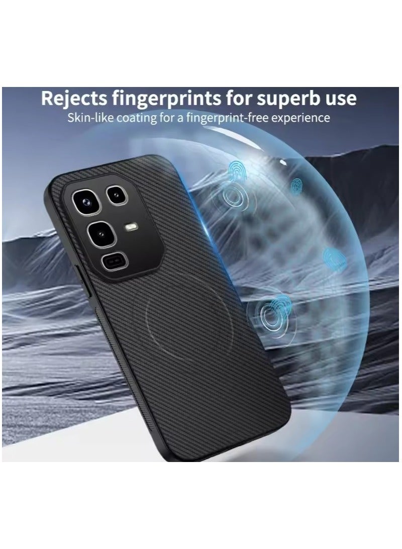 Magnetic anti-drop case for Infinix Note 50X, lens PC protection carbon fiber texture protective case - black - Image 3