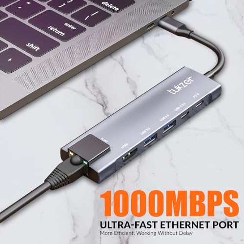Tukzer 6-in-1 Type-C Hub to HDMI 4K@30Hz, 2 USB 3.0 Data, USB-C 3.0 Data, 100W PD with 1000M Ethernet RJ45, MultiPort Adapter Compatible with MacBook Pro Air iPad, Dell, Other Type-C Device - Image 3