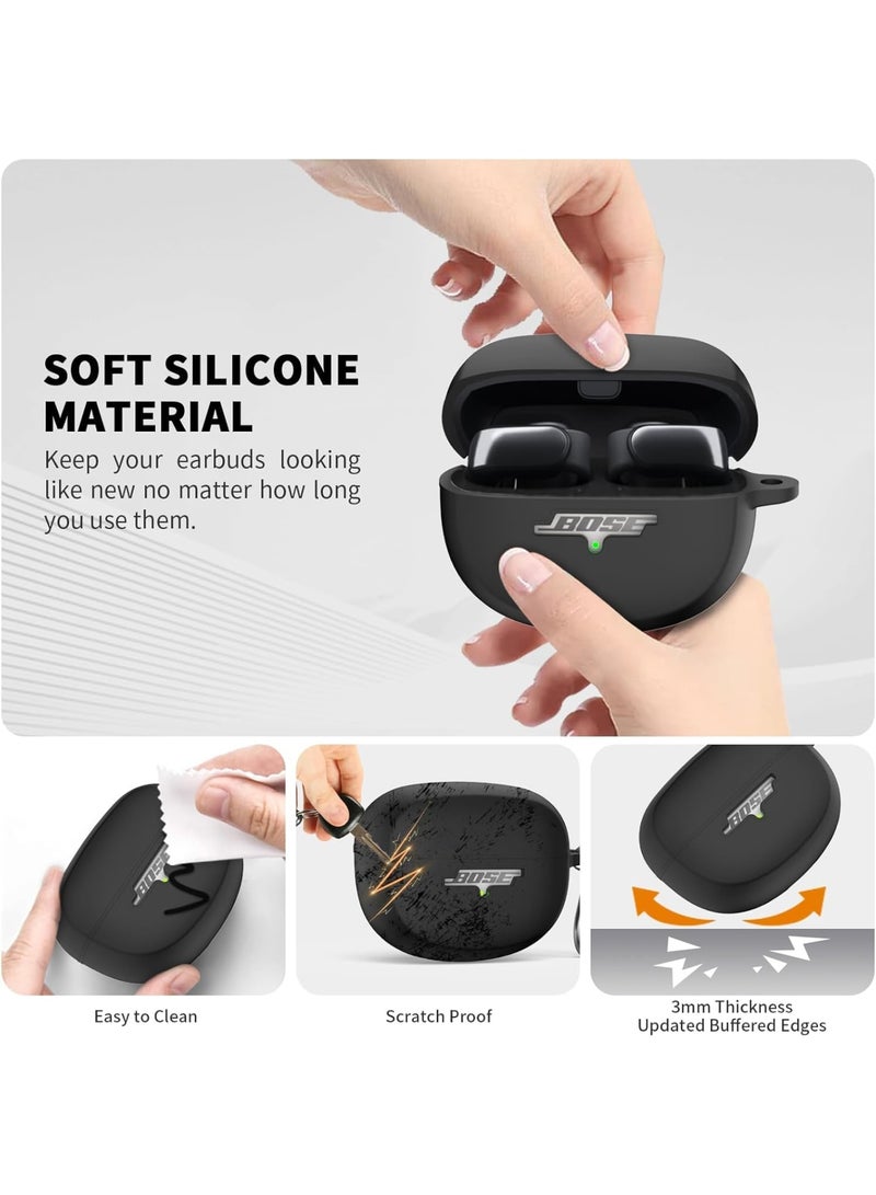 Zikra Silicone Case Cover for Bose Ultra Open Earbuds, Shockproof Full Protective Soft Case for Bose Open Ear Wireless Earbuds with Carabiner, Front LED Logo Visible, Black - Image 4