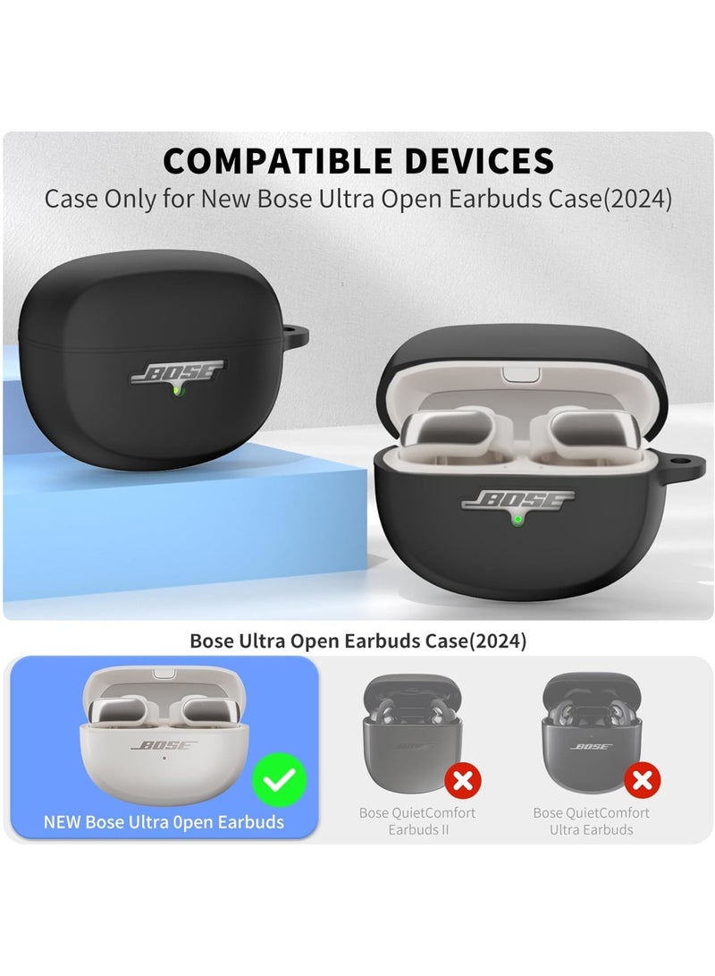 Zikra Silicone Case Cover for Bose Ultra Open Earbuds, Shockproof Full Protective Soft Case for Bose Open Ear Wireless Earbuds with Carabiner, Front LED Logo Visible, Black - Image 2