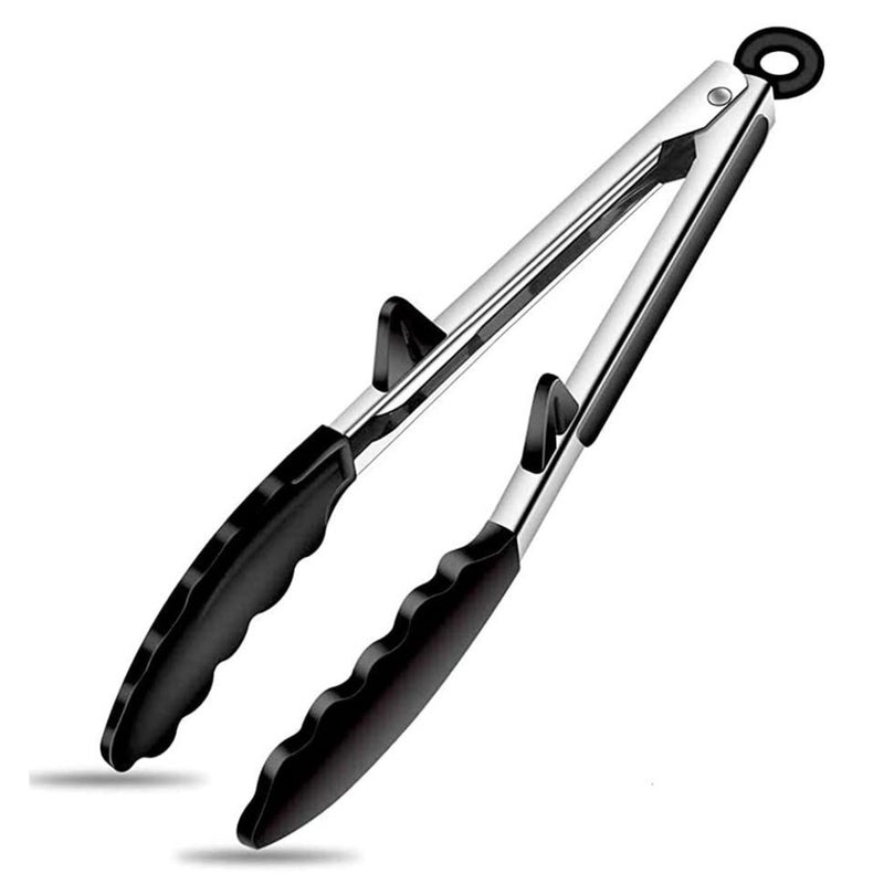 BENCI BENCI Silicone Kitchen Tongs 9Inch for Cooking with Silicone Tips Heat Resistant Tongs for Serving Food Locking Silicone Tongs Salad Tongs Black Kitchen Utensils Set of 1 Black - Image 1