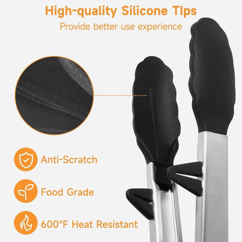 BENCI BENCI Silicone Kitchen Tongs 9Inch for Cooking with Silicone Tips Heat Resistant Tongs for Serving Food Locking Silicone Tongs Salad Tongs Black Kitchen Utensils Set of 1 Black - Image 2