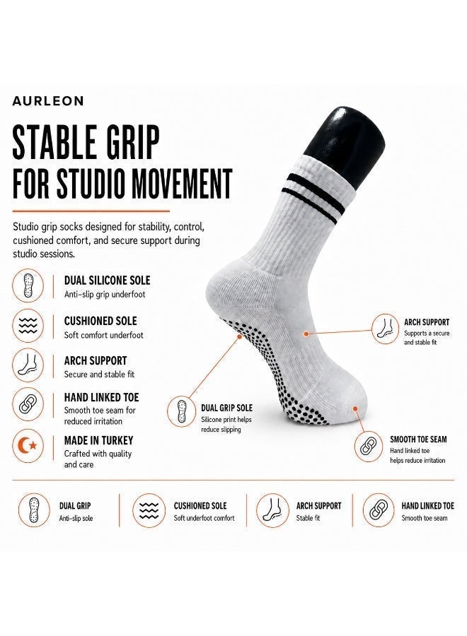 Aurleon Studio Grip Socks – 1 Pair – Dual Silicone Sole – Flat Seam Toe – Cushioned Terry Sole – Arch Support  – Made in Turkey - Image 2