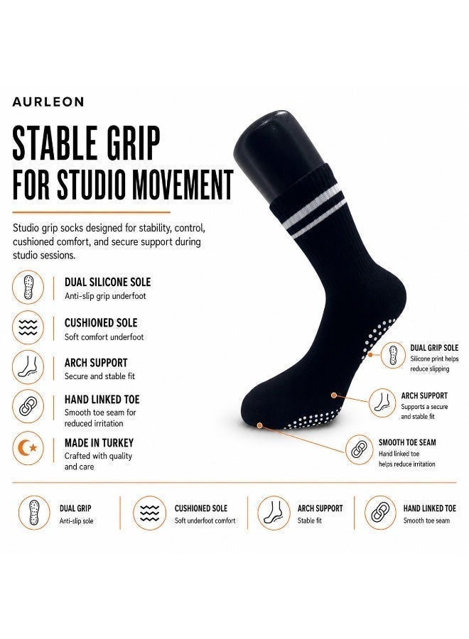Aurleon Studio Grip Socks – 1 Pair – Dual Silicone Sole – Flat Seam Toe – Cushioned Terry Sole – Arch Support  – Made in Turkey - Image 4