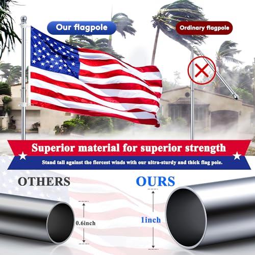 PHITRIC Flag Pole, Tangle Free Spinning Stainless Steel Rustproof Flagpole for 3x5 Sports Fan Outdoor Flags for Outside House (Silver, 5FT, Without Bracket) - Image 3
