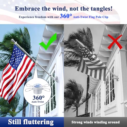 PHITRIC Flag Pole, Tangle Free Spinning Stainless Steel Rustproof Flagpole for 3x5 Sports Fan Outdoor Flags for Outside House (Silver, 5FT, Without Bracket) - Image 2
