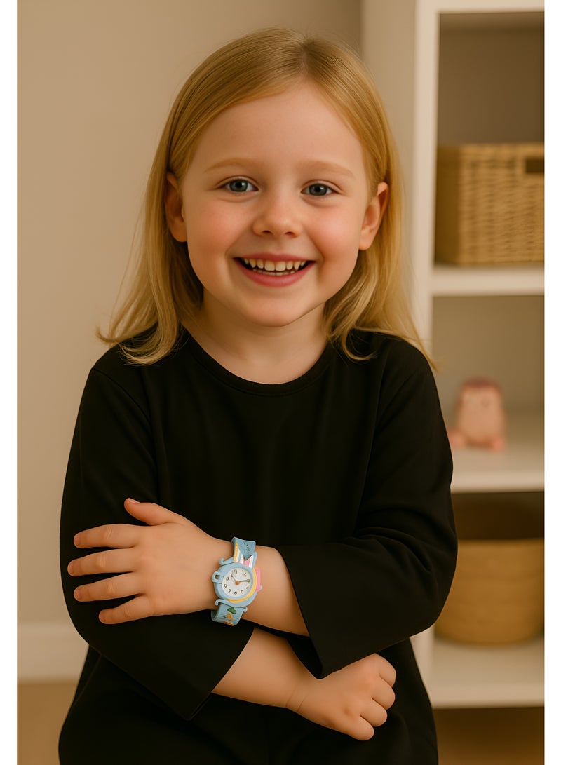 DECOR SOUQ Cute Unicorn Kids Watch for Girls – 3D Cartoon Unicorn Analog Wristwatch with Adjustable Soft Silicone Strap – Rainbow & Planet Design – Educational Time Teacher Watch for Children Ages 3+ – Fun Gift for Birthdays, Holidays & Back to School – Durable, Lightweight & Comfortable – Blue Fantasy Design with Colorful Accents – Easy-to-Read Numbers –  Ideal for Everyday Use & Special Occasions – Spark Creativity & Time-Learning Confidence - Image 2