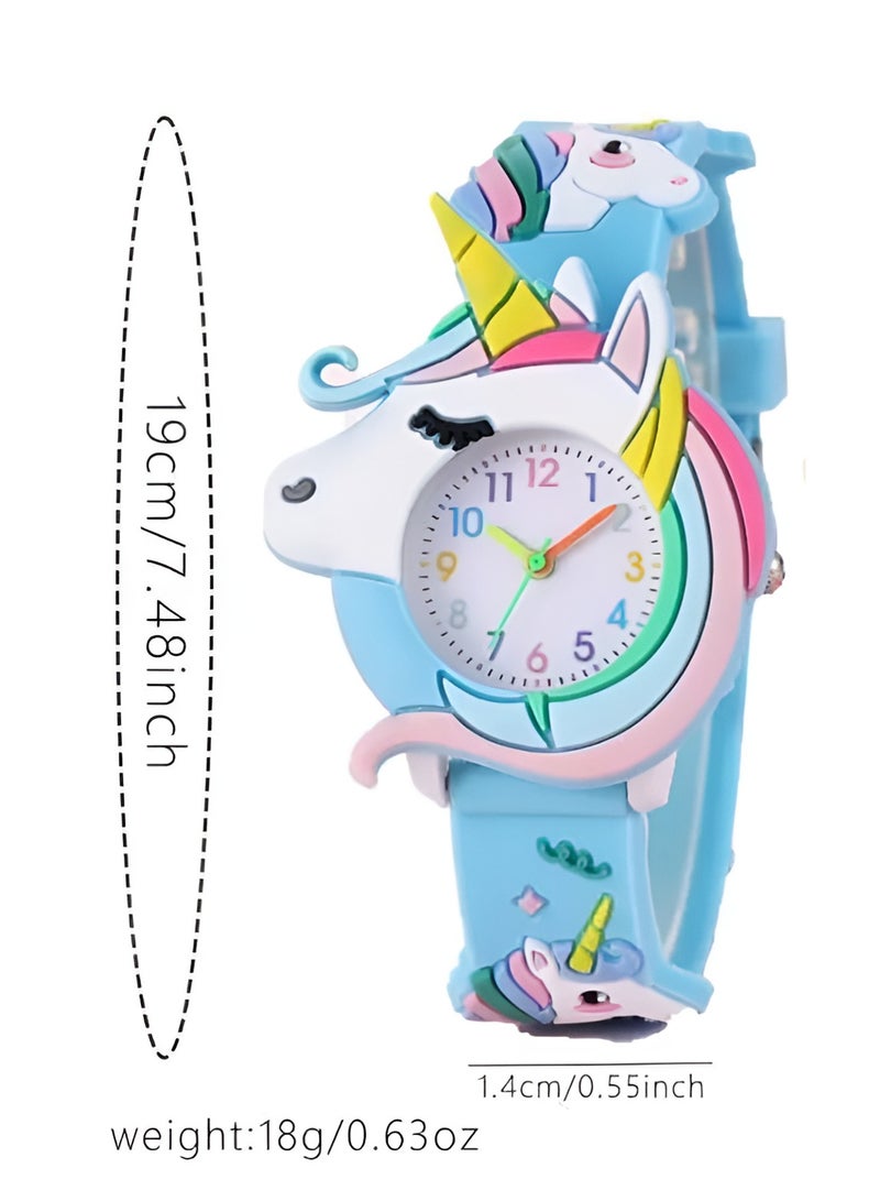 DECOR SOUQ Cute Unicorn Kids Watch for Girls – 3D Cartoon Unicorn Analog Wristwatch with Adjustable Soft Silicone Strap – Rainbow & Planet Design – Educational Time Teacher Watch for Children Ages 3+ – Fun Gift for Birthdays, Holidays & Back to School – Durable, Lightweight & Comfortable – Blue Fantasy Design with Colorful Accents – Easy-to-Read Numbers –  Ideal for Everyday Use & Special Occasions – Spark Creativity & Time-Learning Confidence - Image 4
