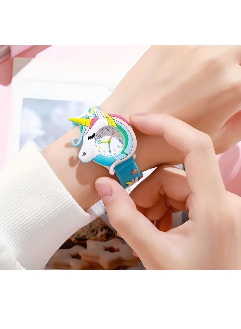 DECOR SOUQ Cute Unicorn Kids Watch for Girls – 3D Cartoon Unicorn Analog Wristwatch with Adjustable Soft Silicone Strap – Rainbow & Planet Design – Educational Time Teacher Watch for Children Ages 3+ – Fun Gift for Birthdays, Holidays & Back to School – Durable, Lightweight & Comfortable – Blue Fantasy Design with Colorful Accents – Easy-to-Read Numbers –  Ideal for Everyday Use & Special Occasions – Spark Creativity & Time-Learning Confidence - Image 5