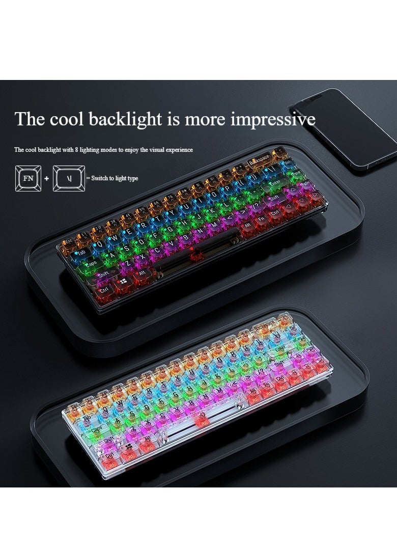 T-WOLF - Transparent Gaming Keyboard,68 Keys USB Wired Mechanical Keyboard with Transparent PBT Keycaps and RGB Side Light for Office Gaming,Suitable for PC/Ps4/Xbox Gamers,Red Switch - Image 1