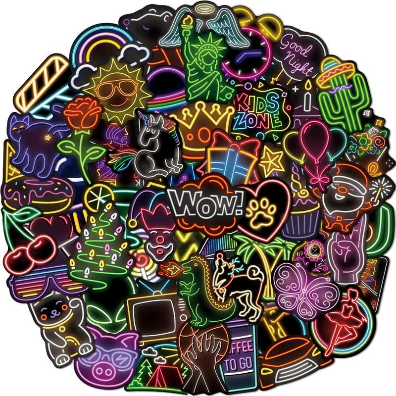 Jyu Daam 150 Pcs Cool Neon Sign Vinyl Stickers for Kids Teens Waterproof Water Bottle Stickers Pack for Laptop Phone Case Guitar Skateboard Helmet Bike Car Decals School Carnival Party Favors Supplies - Image 1