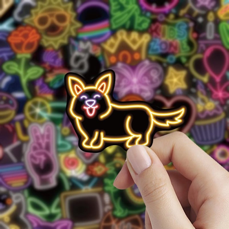 Jyu Daam 150 Pcs Cool Neon Sign Vinyl Stickers for Kids Teens Waterproof Water Bottle Stickers Pack for Laptop Phone Case Guitar Skateboard Helmet Bike Car Decals School Carnival Party Favors Supplies - Image 3