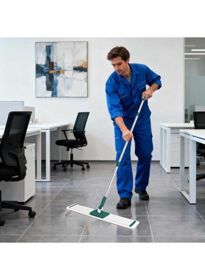 CQT Commercial Flat Microfiber Floor Mop Cleaning System 24" Inch Wet Dry and Dust Hardwood with 4 Washable Pads Cleaner for Laminate Tile Stainless Steel Handle and Extension (PT14 Green) - Image 2