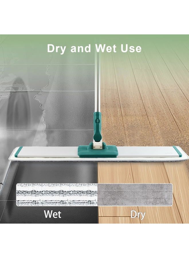 CQT Commercial Flat Microfiber Floor Mop Cleaning System 24" Inch Wet Dry and Dust Hardwood with 4 Washable Pads Cleaner for Laminate Tile Stainless Steel Handle and Extension (PT14 Green) - Image 4