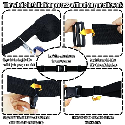 BelugaHelper Buckles Straps 1.5 Inch, Webbing Straps 6 Yards, Quick Side Release Plastic Buckles 4 Packs, Tri-Glide Slide Clip 12 PCS, No Sewing Required Heavy Duty Durable, Backpack Parachute Replacement. - Image 5