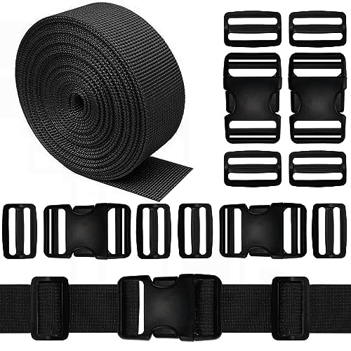 BelugaHelper Buckles Straps 1.5 Inch, Webbing Straps 6 Yards, Quick Side Release Plastic Buckles 4 Packs, Tri-Glide Slide Clip 12 PCS, No Sewing Required Heavy Duty Durable, Backpack Parachute Replacement. - Image 1