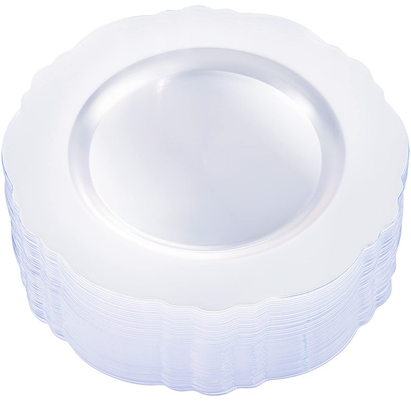 WDF 60pcs Clear Plastic Plates  1025inch Baroque Disposable Dinner Plates for Holiday Gathering Wedding Party