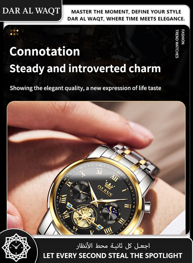 أوليفز ساعة OLEVS الليلية المجوفة للرجال – حركة كوارتز، سوار فولاذ 2859، ميناء أسود - Image 4