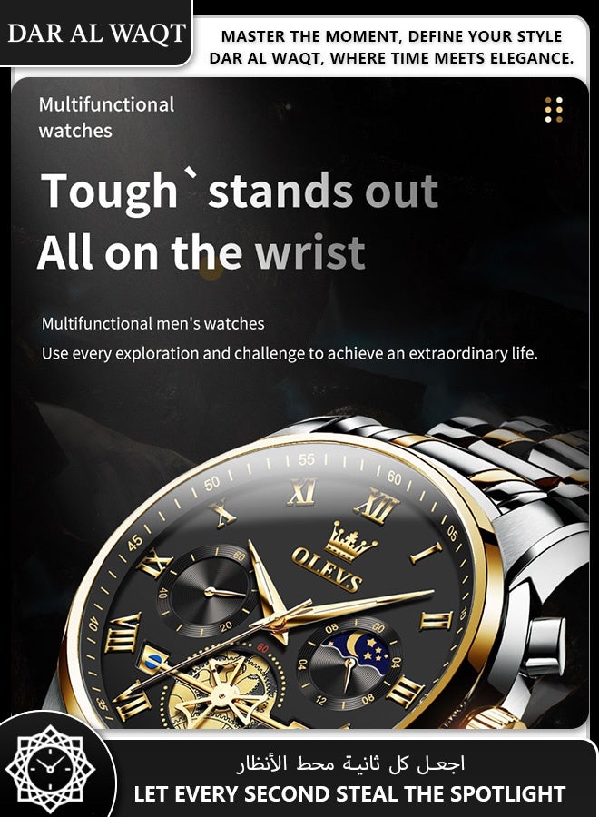 أوليفز ساعة OLEVS الليلية المجوفة للرجال – حركة كوارتز، سوار فولاذ 2859، ميناء أسود - Image 2