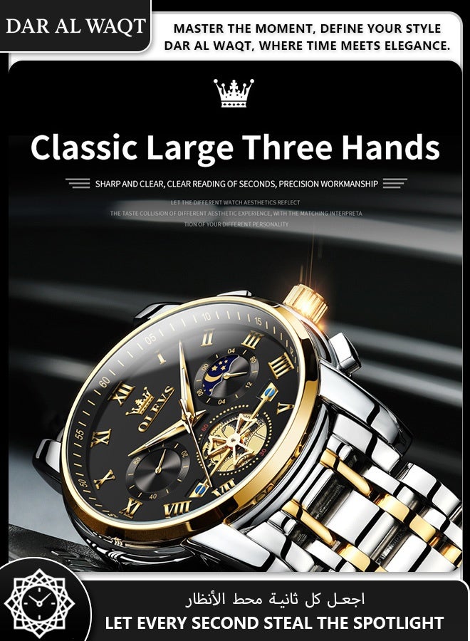 أوليفز ساعة OLEVS الليلية المجوفة للرجال – حركة كوارتز، سوار فولاذ 2859، ميناء أسود - Image 5