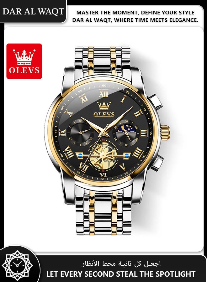 أوليفز ساعة OLEVS الليلية المجوفة للرجال – حركة كوارتز، سوار فولاذ 2859، ميناء أسود - Image 1