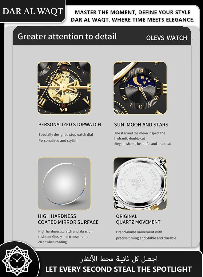 أوليفز ساعة OLEVS الليلية المجوفة للرجال – حركة كوارتز، سوار فولاذ 2859، ميناء أسود - Image 3