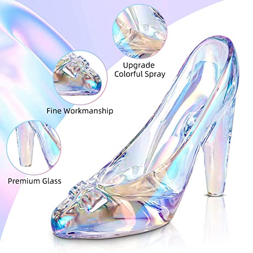 SHOWLOUE Cinderella Shoe Decor, Crystal High Heels Shoes Ornaments Glass Slipper Decoration Gift for Wedding Birthday Halloween Christmas Party, 5.12" x 2.36" x 4.33", Colorful Transparent - Image 2