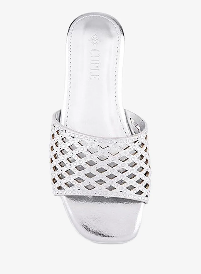 Cuple Silver Girls Embellished Flat Slides for Women | Best Price UAE
