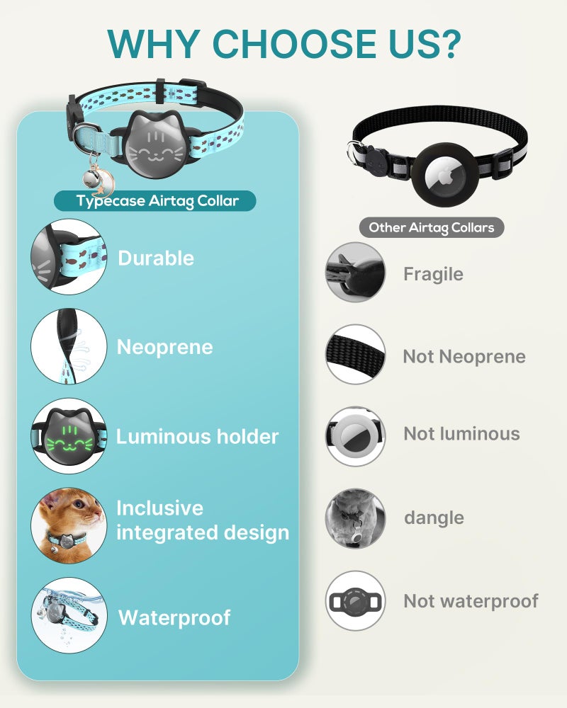 typecase Waterproof Airtag Cat Collar, Breakaway Cat Airtag Collar with Luminous & Reflective Pattern Strap, Lightweight Kitten Collars for Apple Air tag, Hidden Holder for GPS Tracker - Cats, Kittens (9-13") - Image 3