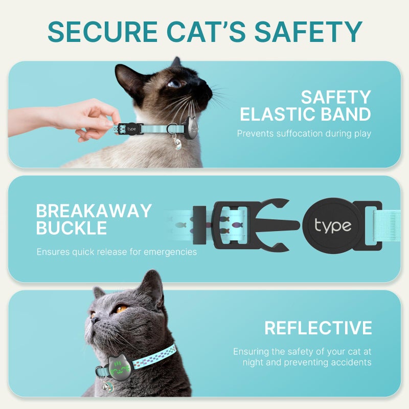 typecase Waterproof Airtag Cat Collar, Breakaway Cat Airtag Collar with Luminous & Reflective Pattern Strap, Lightweight Kitten Collars for Apple Air tag, Hidden Holder for GPS Tracker - Cats, Kittens (9-13") - Image 4