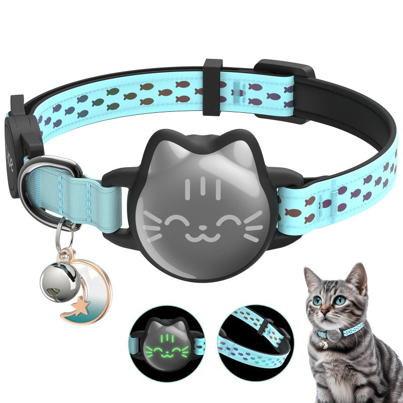 typecase Waterproof Airtag Cat Collar, Breakaway Cat Airtag Collar with Luminous & Reflective Pattern Strap, Lightweight Kitten Collars for Apple Air tag, Hidden Holder for GPS Tracker - Cats, Kittens (9-13") - Image 1