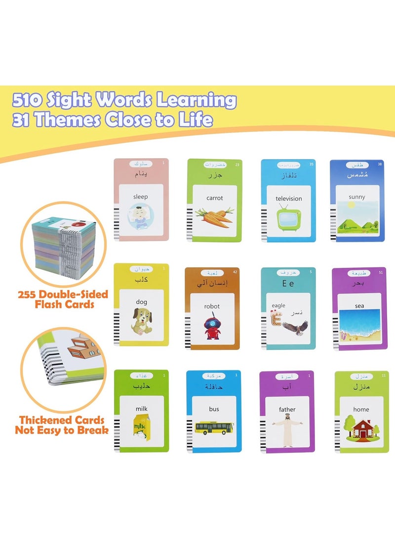 Ru syanl Arabic and English Speaking Flash Cards with 510 Sight Words - Learn Arabic for Kids Audible Pocket Speech Early Educational Toys for Toddlers 3 4 5 6 Years Old - Image 3