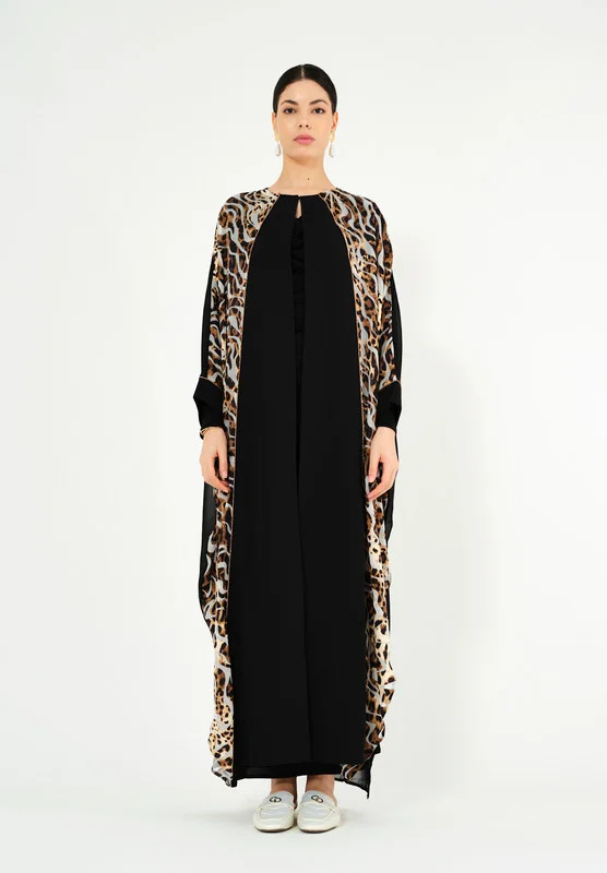 Thouq Beautiful Printed chiffon Jalabiya With Round Neckline With Long Sleeves