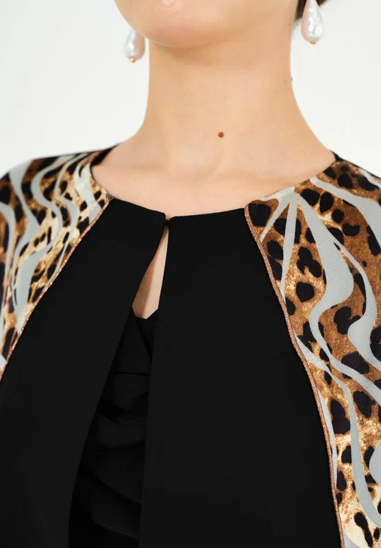 Thouq Beautiful Printed chiffon Jalabiya With Round Neckline With Long Sleeves
