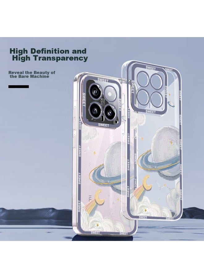 Shell Sister Jiejiej, Suitable For Xiaomi 14 Phone Case, Full Lens Protection, Shockproof, Xiaomi 14 Protective Cover, Transparent Soft Shell, Ultra-thin Silicone, Cartoon Cute Design, For Men And Women, Oil Painting Moon - Image 3