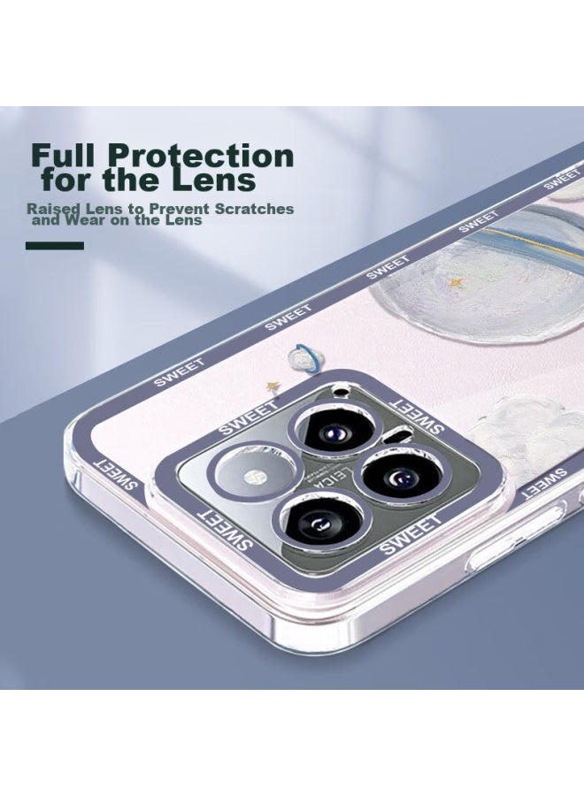 Shell Sister Jiejiej, Suitable For Xiaomi 14 Phone Case, Full Lens Protection, Shockproof, Xiaomi 14 Protective Cover, Transparent Soft Shell, Ultra-thin Silicone, Cartoon Cute Design, For Men And Women, Oil Painting Moon - Image 4