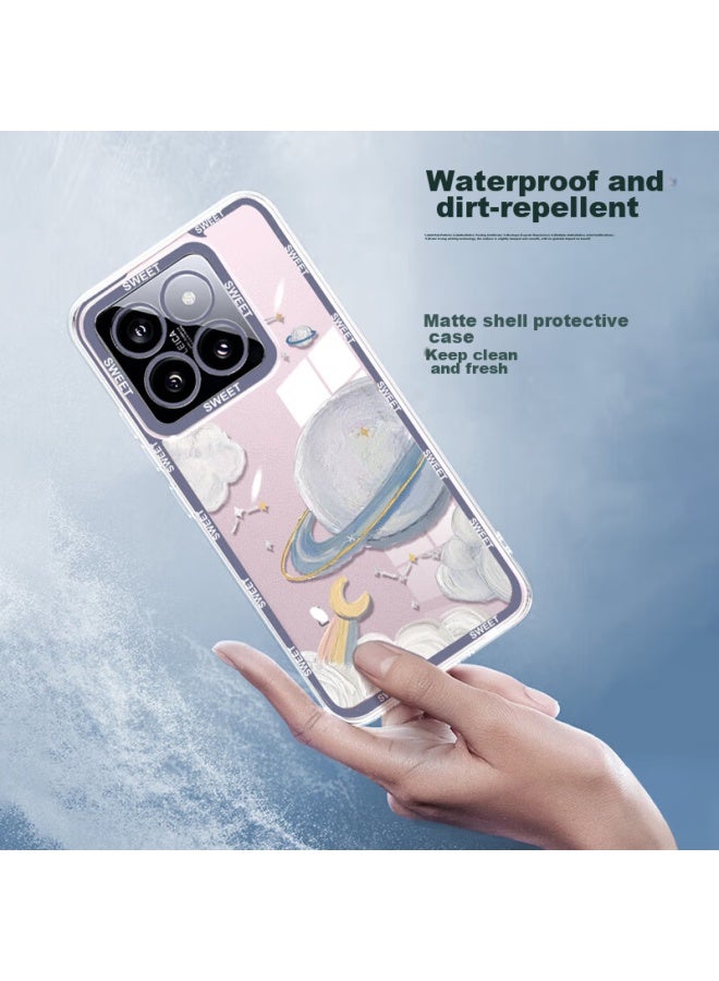 Shell Sister Jiejiej, Suitable For Xiaomi 14 Phone Case, Full Lens Protection, Shockproof, Xiaomi 14 Protective Cover, Transparent Soft Shell, Ultra-thin Silicone, Cartoon Cute Design, For Men And Women, Oil Painting Moon - Image 5
