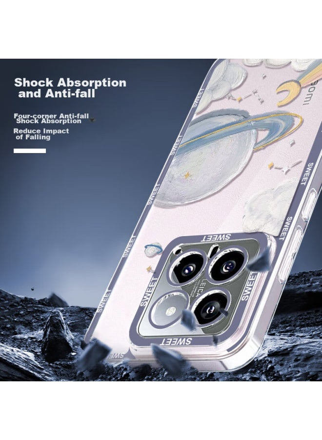Shell Sister Jiejiej, Suitable For Xiaomi 14 Phone Case, Full Lens Protection, Shockproof, Xiaomi 14 Protective Cover, Transparent Soft Shell, Ultra-thin Silicone, Cartoon Cute Design, For Men And Women, Oil Painting Moon - Image 2
