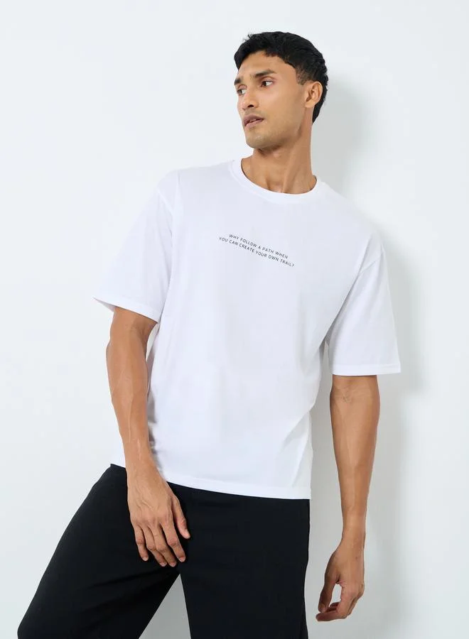 Styli Styli Oversized Minimal Print Crew Neck T-Shirt