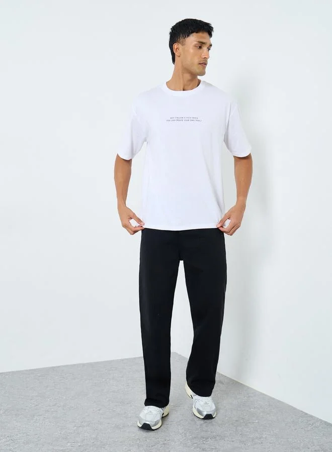 Styli Styli Oversized Minimal Print Crew Neck T-Shirt