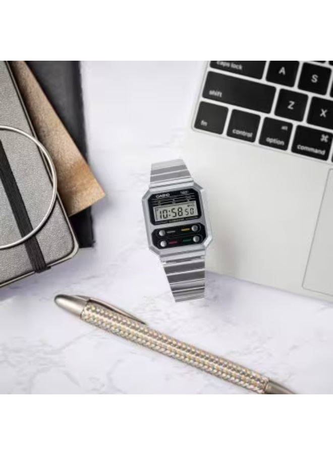 CASIO Unisex Stainless Steel Digital Watch A100WE-1ADF - 32.7 mm - Image 3