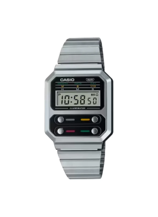 CASIO Unisex Stainless Steel Digital Watch A100WE-1ADF - 32.7 mm