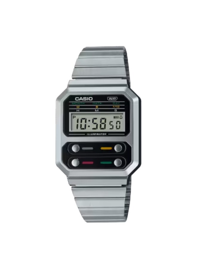 CASIO Unisex Stainless Steel Digital Watch A100WE-1ADF - 32.7 mm - Image 1