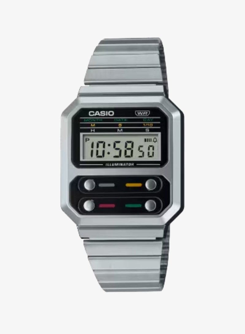 CASIO Unisex Stainless Steel Digital Watch A100WE-1ADF - 32.7 mm - Image 1