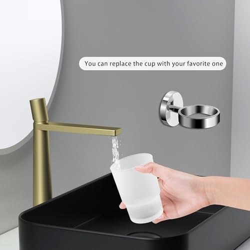 Kofebe Wall Mount Toothbrush Holder with Frosted Glass Cup, Toothbrushes Toothpaste Razor Storage Organizer (Single) - Image 3