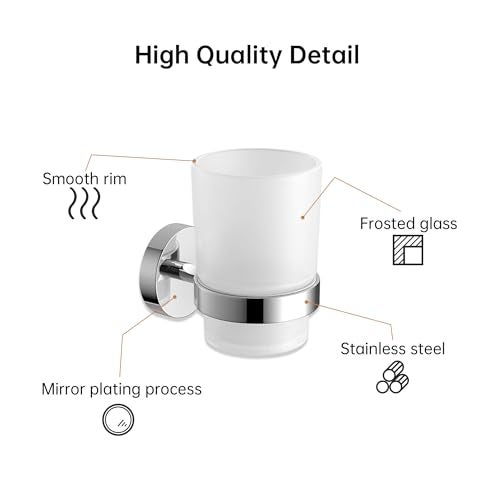 Kofebe Wall Mount Toothbrush Holder with Frosted Glass Cup, Toothbrushes Toothpaste Razor Storage Organizer (Single) - Image 5