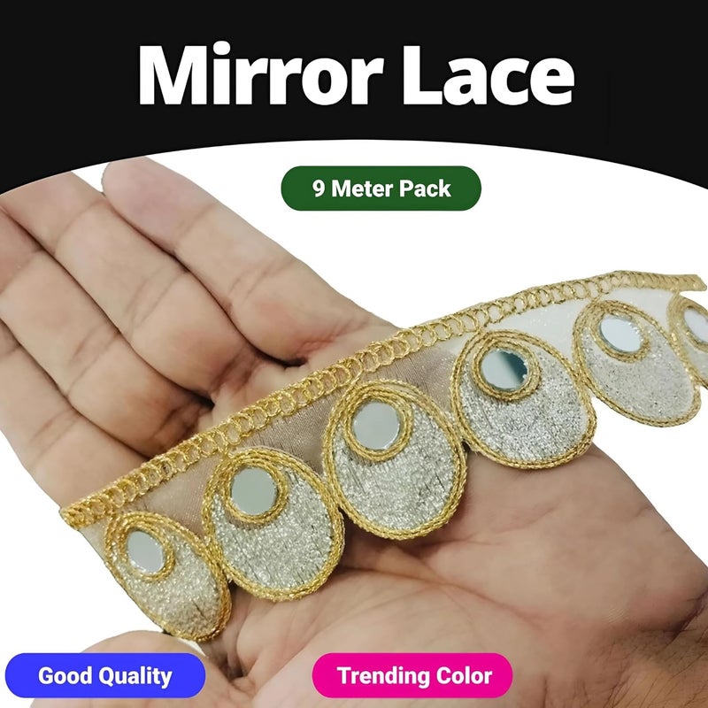 Generic Balar Creation Laces and Boders Matiral Mirror Work for Womens Dresses Dupatta Bridal Dresses Saree Lehengas Palazzo Anarkali Suits Blouses Craft and Home Decor Silver Gold  - Image 2