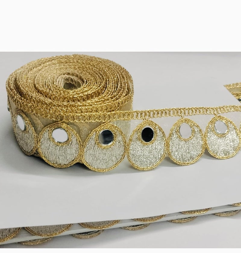 Generic Balar Creation Laces and Boders Matiral Mirror Work for Womens Dresses Dupatta Bridal Dresses Saree Lehengas Palazzo Anarkali Suits Blouses Craft and Home Decor Silver Gold  - Image 1