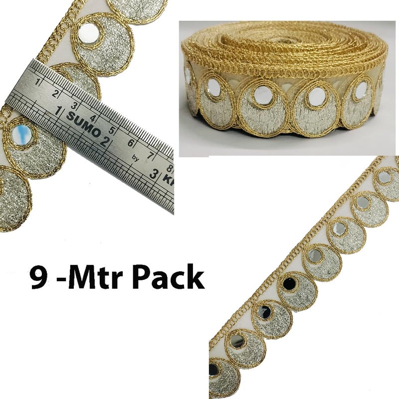 Generic Balar Creation Laces and Boders Matiral Mirror Work for Womens Dresses Dupatta Bridal Dresses Saree Lehengas Palazzo Anarkali Suits Blouses Craft and Home Decor Silver Gold  - Image 3