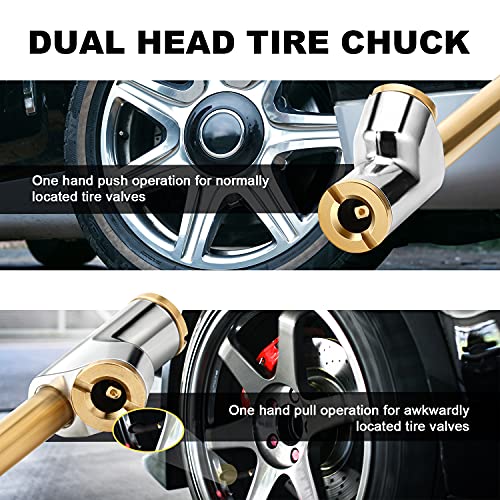 LUMITECO Brass Made Premium 2-Way Connection Heavy Duty Air Chuck Set, 1/4 In FNPT Straight-on Foot Dual Head Tire Chuck with Quick Plug, Tire Air Fill Kit Tool for Tire Inflator Gauge or Air Compressor - Image 3